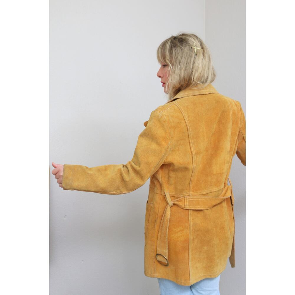 1960's Vintage Rough Mustard Suede Leather Jacket ~ Women's MD LG ~ Men's MD - Picture 4 of 10